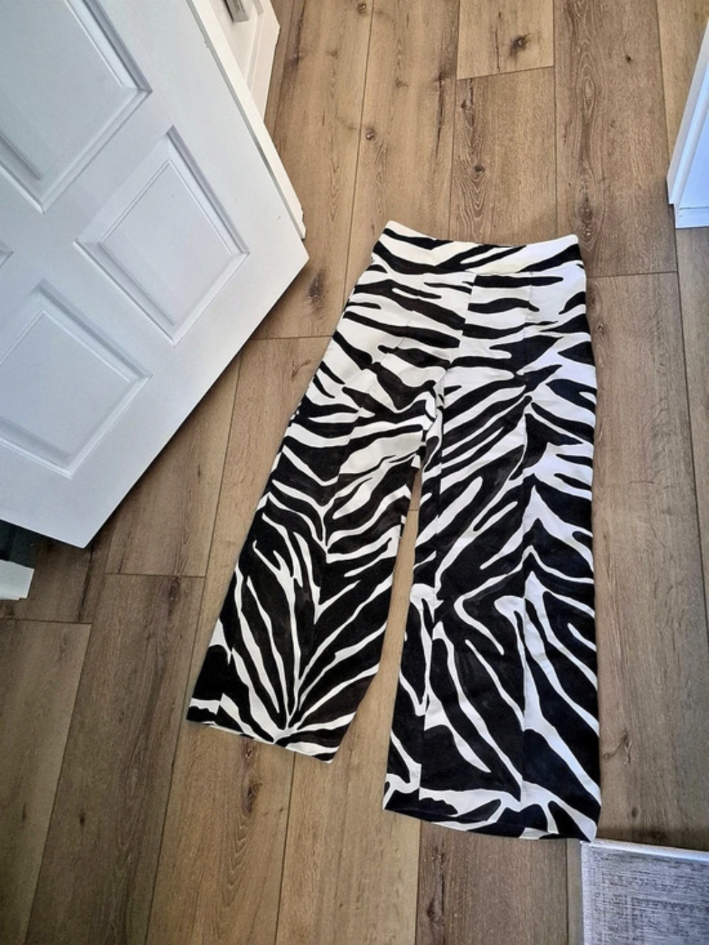 Zara Wide Leg Zebra Print Pants in Black & White
